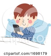 Poster, Art Print Of Kid Boy Bed Cell Phone Illustration