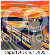 Animal Clipart Illustration Image Of A Stressed Out Brown Dog Holding His Paws To His Cheeks While Screaming A Humorous Parody Of The Scream By Edvard Munch