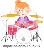 Poster, Art Print Of Kid Girl Drum Practice Kid Activity Illustration