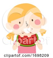 Kid Girl Eating Watermelon Illustration