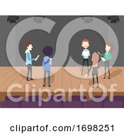 Poster, Art Print Of People Script Line Rehearsal Stage Illustration
