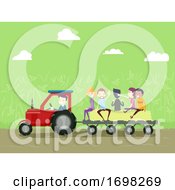 Poster, Art Print Of People Farm Truck Hay Ride Illustration