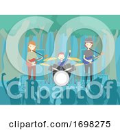 Poster, Art Print Of People Band Perform Forest Illustration