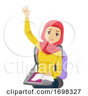 Poster, Art Print Of Teen Girl Muslim Raise Hands Class Illustration