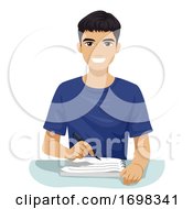 Poster, Art Print Of Teen Boy South East Asian Write Notes Illustration