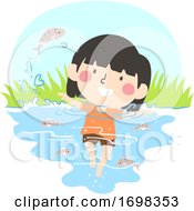 Poster, Art Print Of Kid Girl Wetland Animal Fish Illustration