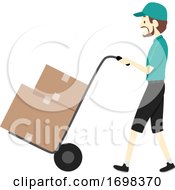 Poster, Art Print Of Man Moving Business Cart Illustration