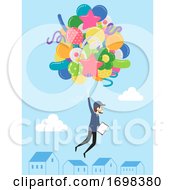 Poster, Art Print Of Man Balloon Delivery Job Illustration