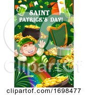 Poster, Art Print Of St Patrick Day Leprechaun Gold Coins And Rainbow