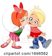 Poster, Art Print Of Cartoon Girl Kissing A Boy On The Cheek