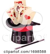 Top Hat With A Magic Wand And Playing Cards