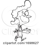 Black And White Happy Housewife Carrying A Casserole by toonaday