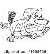 Black And White Beaver Playing Hockey by toonaday