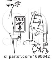 Poster, Art Print Of Black And White Falling Man Passing A One Way Sign