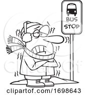 Poster, Art Print Of Black And White Man Shivering At A Bus Stop In Winter