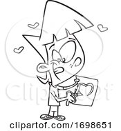 Black And White Little Girl Cutting A Heart In A Valentines Day Card by toonaday