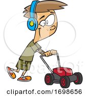 Cartoon Happy Boy Mowing