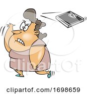Cartoon Fat Woman Throwing A Scale Over Her Shoulder