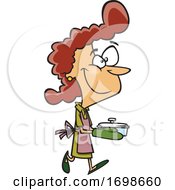Cartoon Happy Housewife Carrying A Casserole