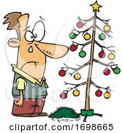 Poster, Art Print Of Cartoon Sad Man Crying Over A Dead Christmas Tree