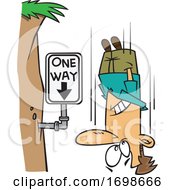 Cartoon Falling Man Passing A One Way Sign by toonaday