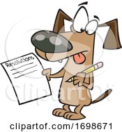 Poster, Art Print Of Cartoon Dog Writing A List Of New Years Resolutions