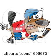 Cartoon Beaver Playing Hockey