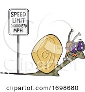 Cartoon Snail Passing A Speed Limit Sign