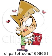 Cartoon Little Girl Cutting A Heart In A Valentines Day Card by toonaday