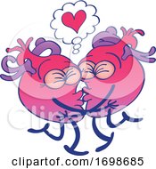 Poster, Art Print Of Cartoon Human Hearts Kissing