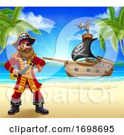 Poster, Art Print Of Pirate Captain Beach Ship Cartoon Background