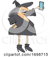 Cartoon Chubby Witch Taking A Selfie