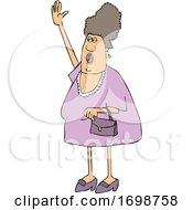 Poster, Art Print Of Cartoon Chubby Woman Shouting And Waving