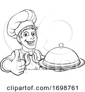 Chef Holding Plate Platter Sign Cartoon