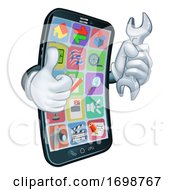 Mobile Phone Repair Spanner Thumbs Up Mascot