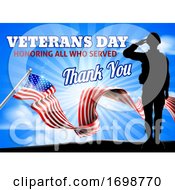 Poster, Art Print Of Saluting Soldier Veterans Day American Flag