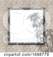 Poster, Art Print Of 3d Blank Picture Frame On Brick Wall With Plant Shadow Overlay