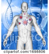 3D Medical Image Showing Male With Virus Cells In His Chest