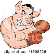 Poster, Art Print Of Tough Muscular Boxer Pig For A Bbq Competition Design