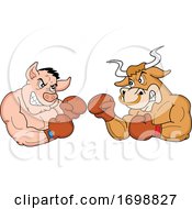 Poster, Art Print Of Tough Muscular Boxer Bull And Pig For A Bbq Competition Design