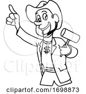 Poster, Art Print Of Cartoon Black And White Cowboy Auctioneer