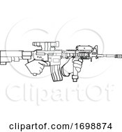 Black And White Hands Holding An Automatic Carbine Rifle by LaffToon