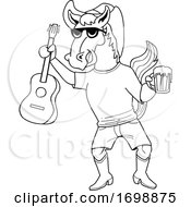 Poster, Art Print Of Cartoon Black And White Cowboy Horse Holding A Beer And Guitar