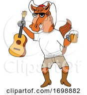Poster, Art Print Of Cartoon Cowboy Horse Holding A Beer And Guitar