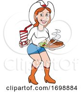 Poster, Art Print Of Cartoon Cowboy Horse Horse Horses Horse Cowboy Guitar Beer Bbq Barbecue Barbeque Meat Food Steak Soda Western Auctioneer People Person Woman Women Female Lady