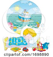 Poster, Art Print Of Boy Dreaming Of A Boat At Sea