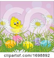 Chick And Easter Eggs In Grass by Alex Bannykh