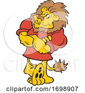 Cartoon Confident Lion Mascot Leaning