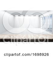 Poster, Art Print Of 3d Wooden Table Looking Out To A White Empty Room