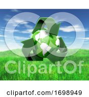 3D Globe With Recycling Symbol On Grass And Sky Landscape